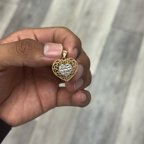 14K White & Yellow Gold Heart Pendant